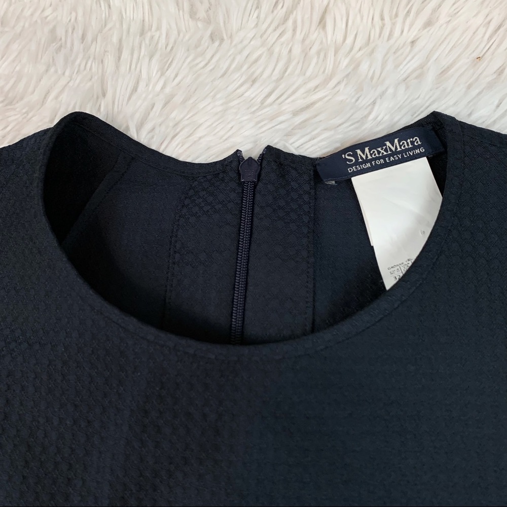 'S Max Mara short sleeve ruffle pleated jacquard Shift Dress in Navy blue - Picture 12 of 13